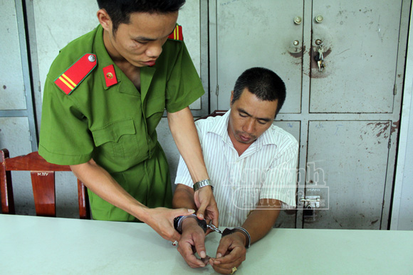 Đối tượng Lên Văn Xuân tại Công an huyện Mê Linh