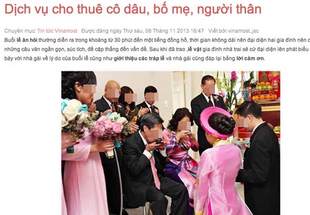 Một trang web quảng cáo dịch vụ cho thue cô dâu