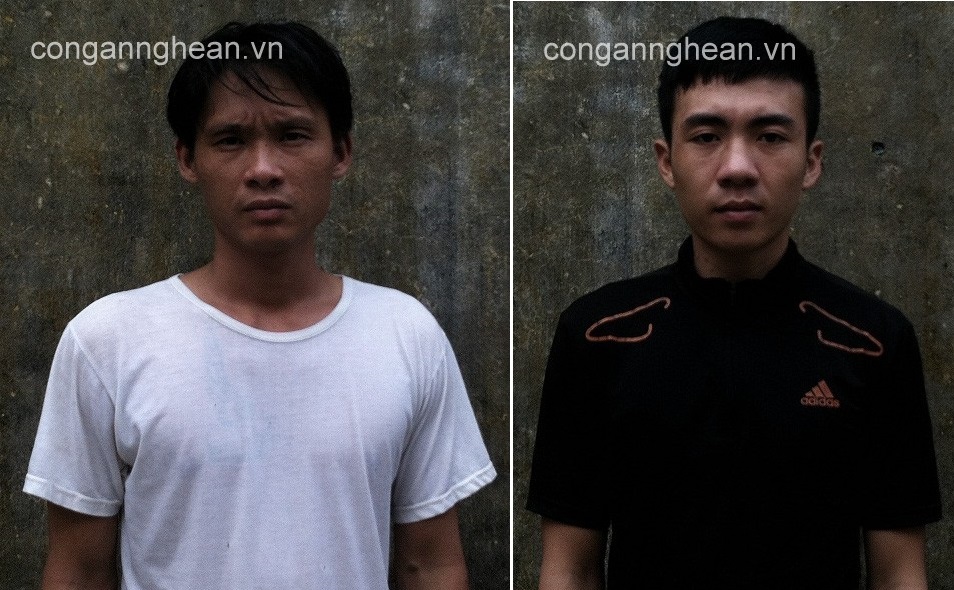 2 đối tượng Lê Công Quyền và  Nguyễn Như Hưng tại nhà tạm giữ Công an huyện Hưng Nguyên
