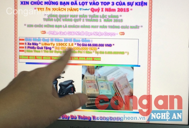 Từ tin nhắn điện thoại, các đối tượng yêu cầu “người trúng thưởng” nhập thông tin cá nhân  trên các trang web để “nhận giải thưởng”