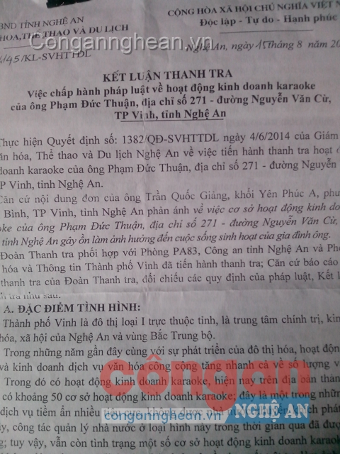 Kết luận thanh tra của cơ quan chức năng