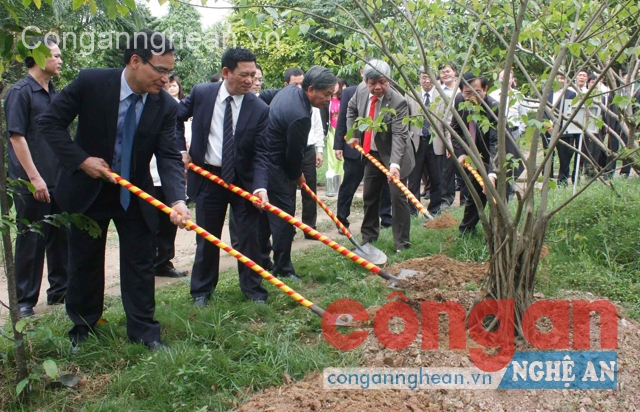 Bộ trưởng Bộ TN&MT cùng lãnh đạo tỉnh Nghệ An                           trồng cây lưu niệm tại Quảng trường Hồ Chí Minh nhân ngày khí tượng thế giới