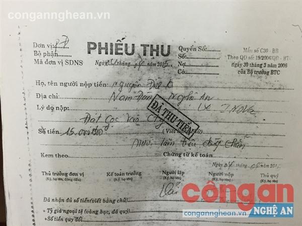 Phiếu thu mà đối tượng dùng để lừa đảo anh K.