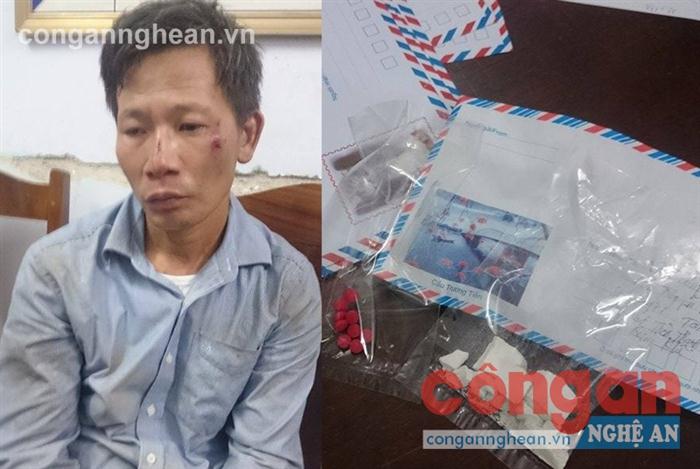 Đối tượng Nguyễn Văn Thành và tang vật                                     thu giữ tại Công an huyện Con Cuông