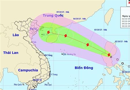 Vị trí và đường đi của Bão số 4