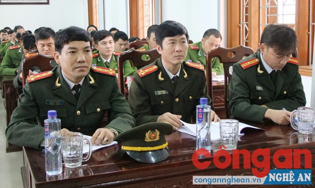 Lãnh đạo Công an tỉnh và đại diện một số Phòng của Công an tỉnh dự hội nghị.