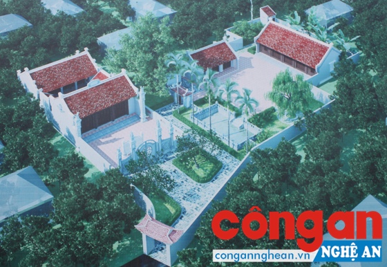 Phối cảnh tổng thể Cụm di tích nhà cách mạng Hồ Tùng Mậu ở xã Quỳnh Đôi, huyện Quỳnh Lưu