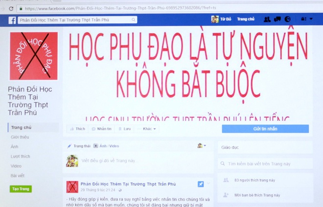 Một page của các học sinh phản đối việc dạy thêm, học thêm.