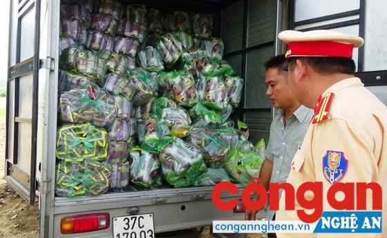 Tổ công tác Đội CSGT Công an huyện Nghĩa Đàn kiểm tra số bánh mỳ hết hạn sử dụng