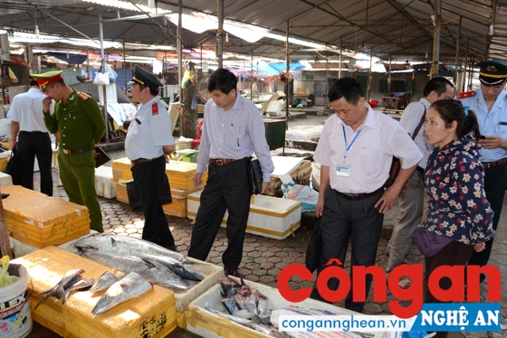Đoàn liên ngành về ATVSTP tỉnh kiểm tra chợ hải sản trên địa bàn TX Cửa Lò