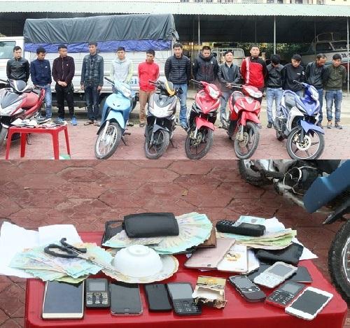 Các đối tượng bị bắt giữ cùng tang vật