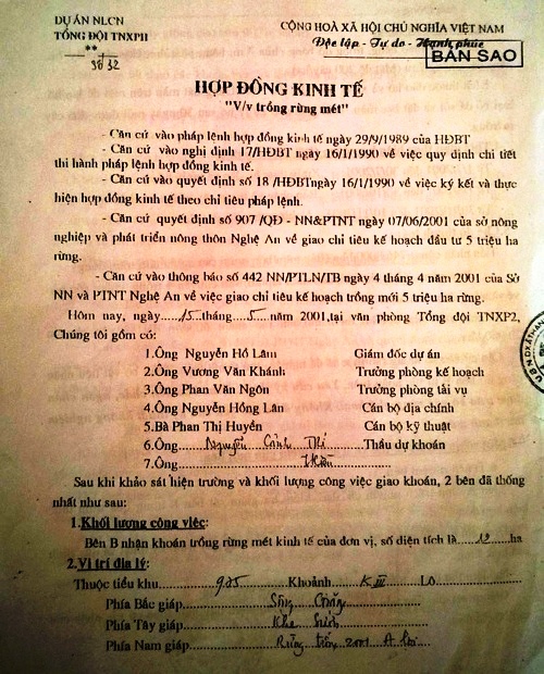 Hợp đồng kinh tế Tổng đội TNXP 2 tự thảo ra để thu hơn 1,3 tỉ đồng của người dân xã Thanh Đức