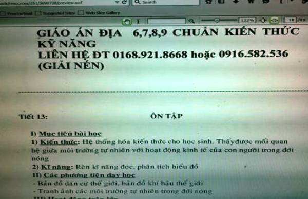 Quảng cáo “bán” giáo án được đăng trên mạng