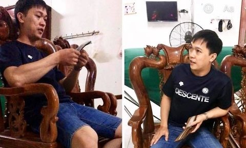 Đối tượng Thiện bị bắt quả tang khi đang nhận tiền của bị hại