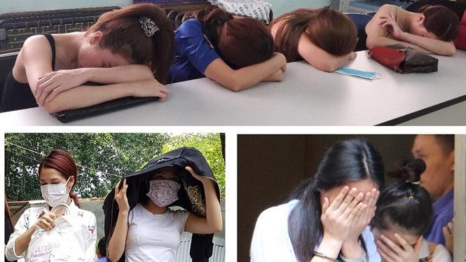 Bị cáo Nguyễn Thị Cẩm Giang và bị cáo Lưu Thị Trưởng Thành (từ trái qua-ảnh nhỏ, góc trái); các bị cáo là ca sĩ, người mẫu trong một đường dây bán dâm 1.000 USD bị triệt phá