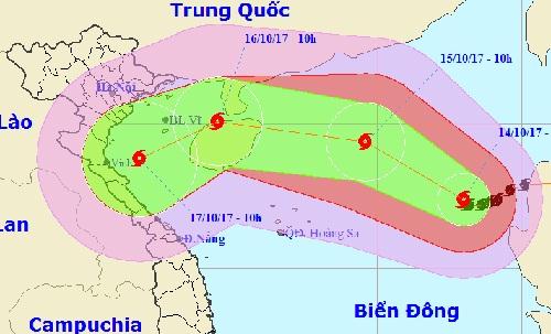 Hướng di chuyển của bão số 11. Ảnh: Trung tâm DBKTTV Trung ương