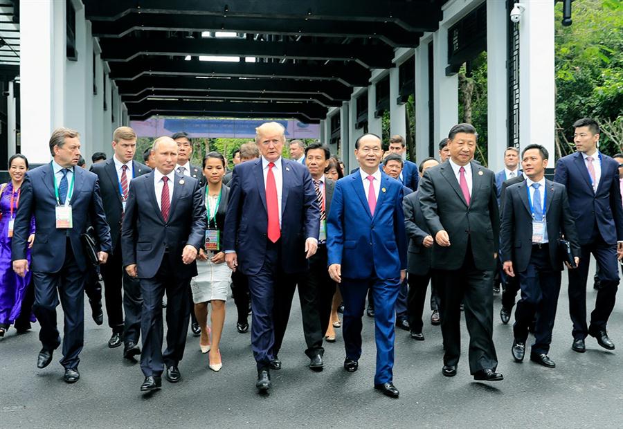 Chủ tịch nướcTrần Đại Quang và lãnh đạo các nước Trung Quốc, Nga, Hoa Kỳ tại Hội nghị Cấp cao APEC 2017. Ảnh: TTXVN