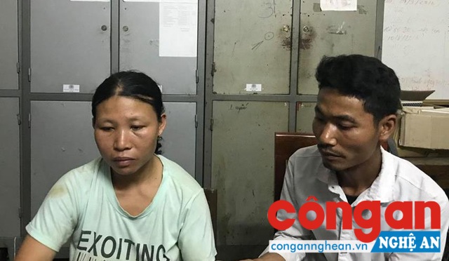 Hai đối tượng Cụt Thị Phiên và Lương Văn Thành tại Cơ quan Công an