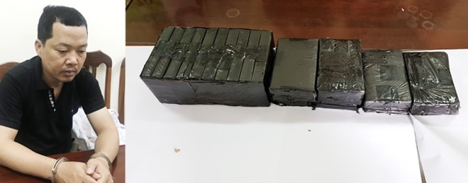 Lộc Văn Ngan và tang vật.