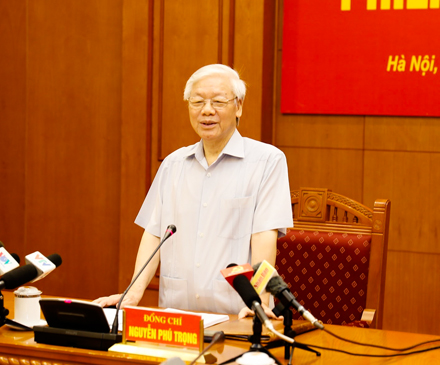 Tổng Bí thư Nguyễn Phú Trọng, Trưởng Ban Chỉ đạo Trung ương về phòng, chống tham nhũng phát biểu chỉ đạo Phiên họp.  
