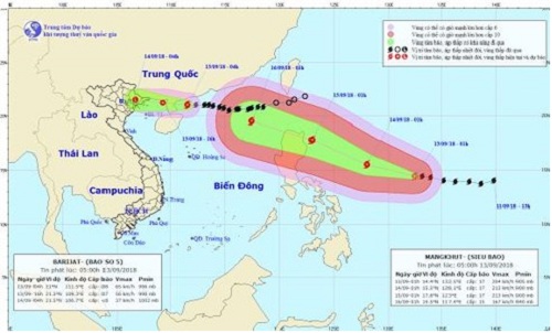 Dự báo đường đi của cơn bão số 5. Ảnh: NCHMF.