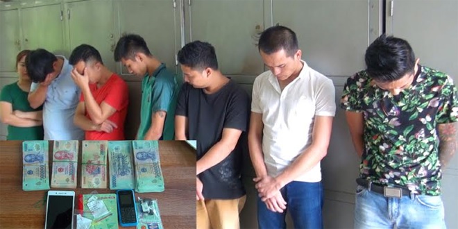 Các đối tượng và tang vật trong đường dây đánh bạc.