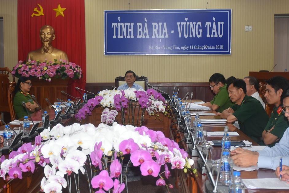 Đồng chí Lê Tuấn Quốc, Phó Chủ tịch UBND tỉnh, chủ trì hội nghị trực tuyến tại đầu cầu tỉnh BR-VT. 