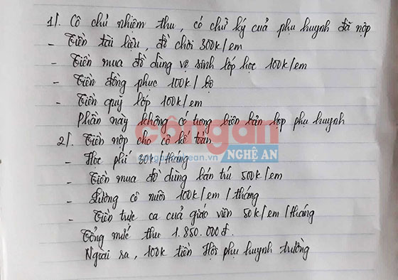 Nhiều khoản phụ huynh Trường Mầm non xã Bắc Sơn nộp không có trong biên bản họp phụ huynh