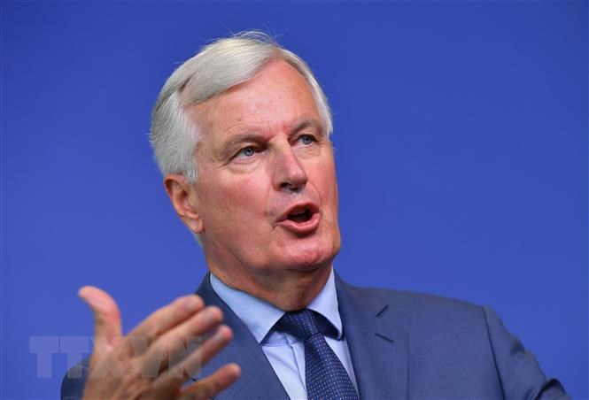 Trưởng đoàn đàm phán Brexit của EU Michel Barnier tại cuộc họp báo ở Brussels, Bỉ. 