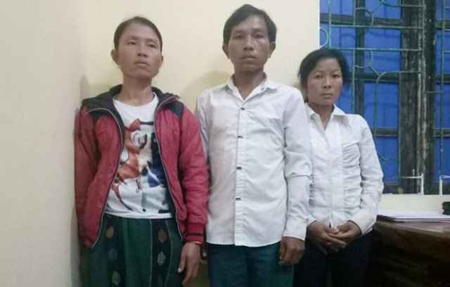 Các đối tượng Tha, Thoai và Xy tại cơ quan Công an.
