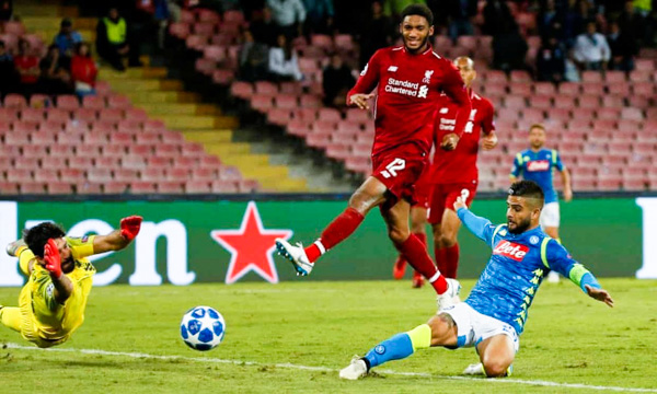 Insigne và Napoli khiến Liverpool nhận bàn thua ở phút 89 của trận đấu.