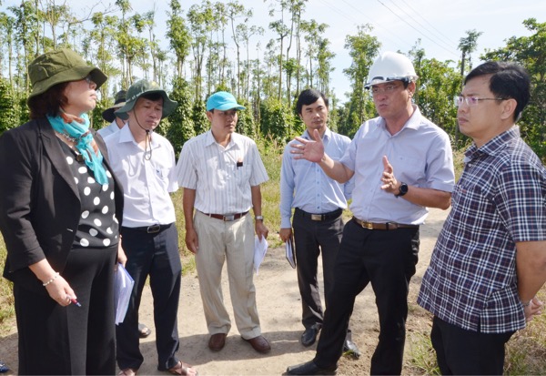 Đoàn khảo sát của HĐND tỉnh khảo sát dự án nâng cấp đường giao thông nông thôn ở tổ 6, ấp Bàu Ngứa (xã Tân Lâm, huyện Xuyên Mộc).