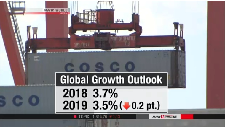 Căng thẳng thương mại Mỹ - Trung đã trở thành yếu tố rào cản khiến OECD hạ dự báo tăng trưởng kinh tế toàn cầu năm 2019.(Ảnh: NHK)