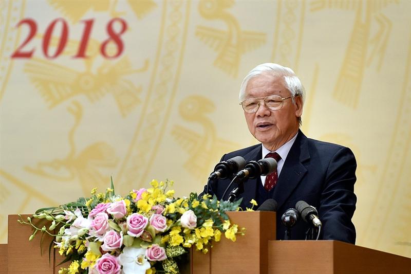 Tổng Bí thư, Chủ tịch nước Nguyễn Phú Trọng yêu cầu phải kiên quyết, năng động, sáng tạo lãnh đạo, chỉ đạo tổ chức chức thực hiện có kết quả cụ thể các nhiệm vụ, giải pháp đã đề ra. Ảnh: VGP/Nhật Bắc