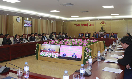Hội nghị trực tuyến tại điểm cầu Nghệ An.