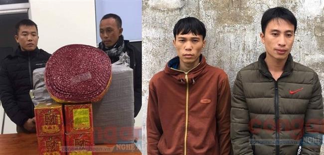 Các đối tượng bị bắt cùng tang vật tại cơ quan Công an