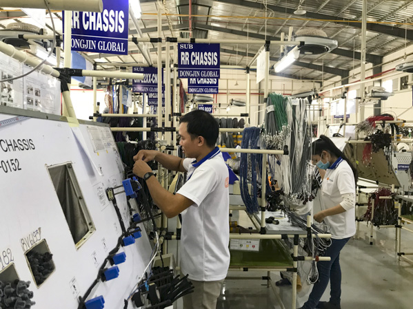 Sản xuất dây cáp và linh kiện ô tô tại Công ty TNHH Dongjin Global (100% vốn Hàn Quốc tại KCN Đất Đỏ 1, huyện Đất Đỏ).