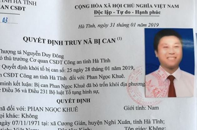 Giám đốc Cty TNHH Khách sạn Công Đoàn Hà Tĩnh bị truy nã