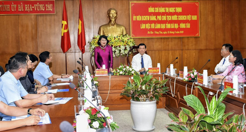 Đồng chí Đặng Thị Ngọc Thịnh, Ủy viên Trung ương Đảng, Phó Chủ tịch nước Cộng hòa xã hội chủ nghĩa Việt Nam đến làm việc với lãnh đạo tỉnh BR-VT.