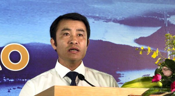 Thượng tá Lê Đức Long, Giám đốc Công ty Trực thăng Miền Nam phát biểu tại lễ khai trương đường bay Vũng Tàu - Côn Đảo.