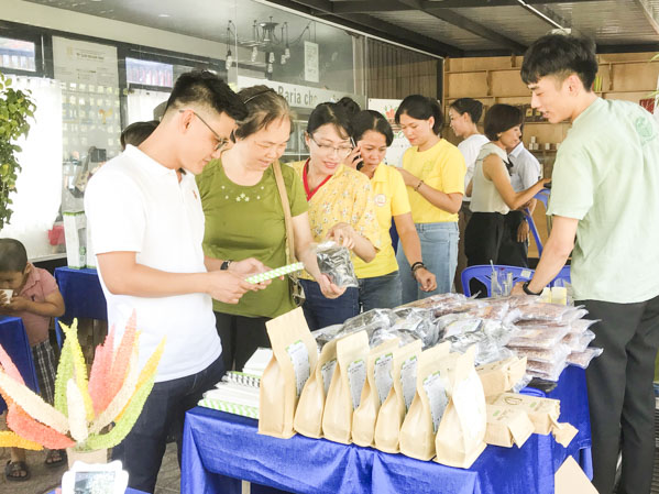 Người dân tham quan và mua sắm tại “Phiên chợ xanh khởi nghiệp”.