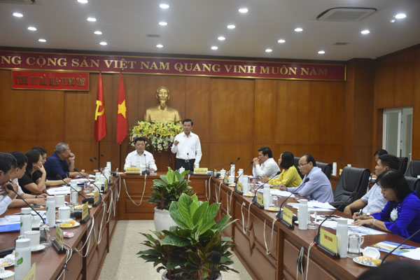 Toàn cảnh buổi làm việc của Đoàn khảo sát của Ban Tuyên giáo Trung ương với Tỉnh ủy Bà Rịa-Vũng Tàu.
