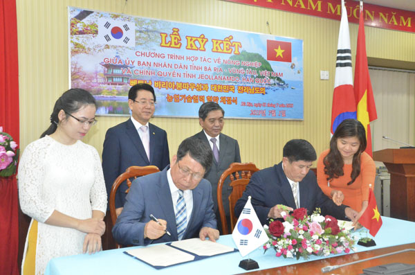 Đại diện tỉnh BR-VT và tỉnh Jeollanam-do, Hàn Quốc ký kết văn bản hợp tác về chương trình nông nghiệp.