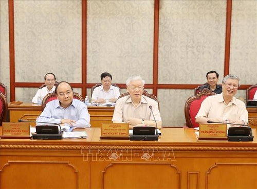  Tổng Bí thư, Chủ tịch nước Nguyễn Phú Trọng phát biểu chỉ đạo cuộc họp. Ảnh: Trí Dũng – TTXVN