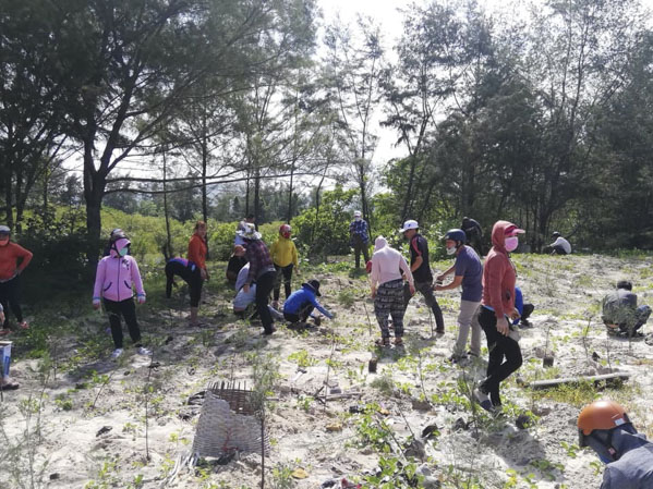Người dân, ĐVTN và hội viên Hội CCB, Hội LHPN TT.Long Hải tham gia trồng cây.