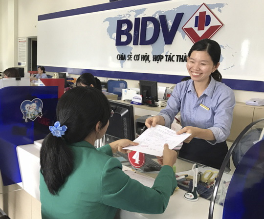 Tăng trưởng tín dụng của hệ thống ngân hàng trong 6 tháng đầu năm 2019 đạt 7,33%. Trong ảnh: Khách hàng giao dịch tại BIDV Phú Mỹ.