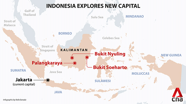 Bản đồ những “ứng cử viên” thủ đô mới thay thế cho Jakarta. Ảnh: CAN