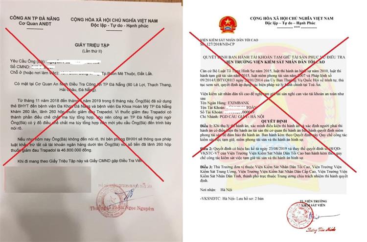 Những giấy triệu tập, giấy tờ giả được các đối tượng  đưa ra giăng bẫy người dân
