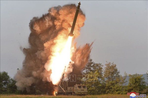 Một vụ thử tên lửa tại địa điểm không xác định ở Triều Tiên ngày 10/9/2019. (Nguồn: AFP)