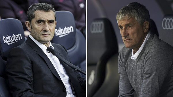 Barcelona đã sa thải HLV Ernesto Valverde (trái)  và bổ nhiệm HLV mới là Quique Setien, dù cho đội bóng  xứ Catalunya đang đứng đầu BXH La Liga.